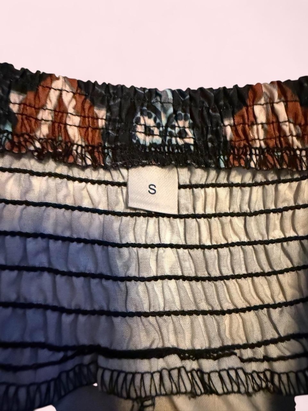 Boho Patterned Elastic Waist Midi Skirt - Black & Brown - Picture 4 of 6
